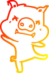 Obraz premium warm gradient line drawing angry cartoon pig