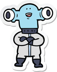 sticker of a friendly cartoon alien