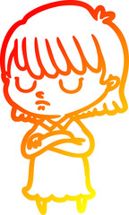 warm gradient line drawing cartoon woman