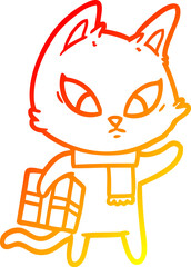 warm gradient line drawing confused cartoon cat