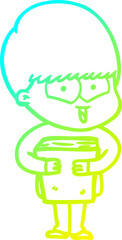 cold gradient line drawing cartoon happy boy