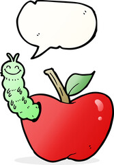 cartoon apple with bug with speech bubble