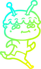 cold gradient line drawing friendly cartoon spaceman running