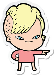 sticker of a cute cartoon girl with hipster haircut