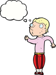 cartoon man in loud clothes with thought bubble