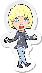 retro distressed sticker of a cartoon suprised woman