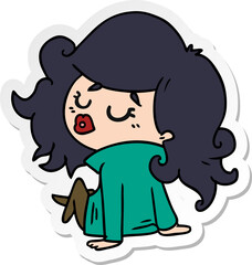 sticker cartoon of cute kawaii girl