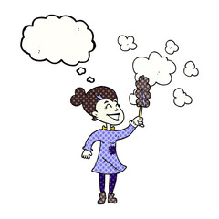 thought bubble cartoon zombie woman dusting