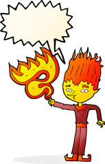 fire spirit cartoon with speech bubble