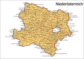 Vektor Administrative Gliederung Österreich Bundesland  Niederösterreich Gemeinde Karte