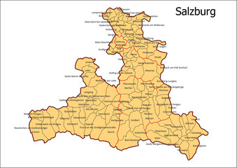 Naklejka premium Vektor Administrative Gliederung Österreich Bundesland Salzburg Gemeinde Karte