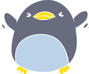 cute flat color style cartoon penguin flapping wings