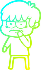 cold gradient line drawing annoyed cartoon boy