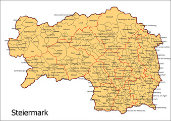 Vektor Administrative Gliederung Österreich Bundesland  Steiermark Gemeinde Karte