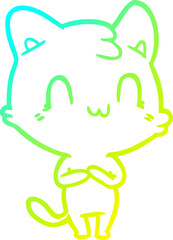 cold gradient line drawing cartoon happy cat