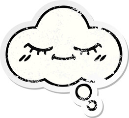 distressed sticker of a cute cartoon thought bubble