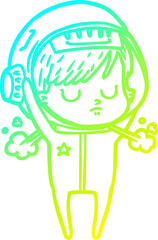 cold gradient line drawing cartoon astronaut woman