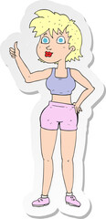 sticker of a happy gym woman giving thumbs up symbol