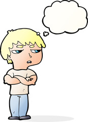 cartoon annoyed boy with thought bubble