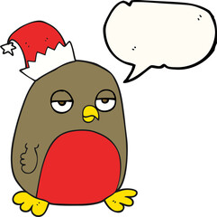 Obraz premium speech bubble cartoon christmas robin wearing santa hat