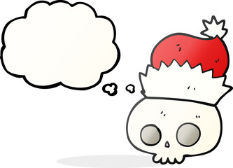 thought bubble cartoon skull wearing christmas hat