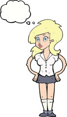 cartoon pretty woman with thought bubble