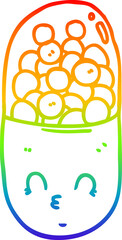 rainbow gradient line drawing cartoon pill