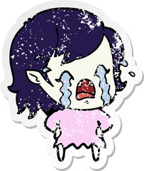 distressed sticker of a cartoon crying vampire girl