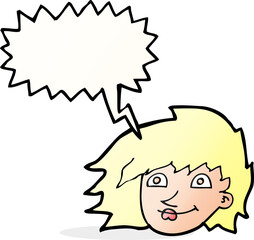 cartoon female face with speech bubble