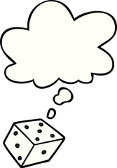 cartoon dice and thought bubble