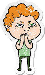 distressed sticker of a cartoon angry man