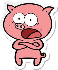 sticker of a cartoon pig shouting