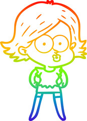 rainbow gradient line drawing cartoon girl pouting