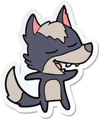 sticker of a cartoon wolf laughing
