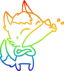 rainbow gradient line drawing howling wolf cartoon
