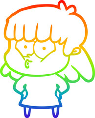 rainbow gradient line drawing cartoon whistling girl