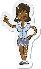 retro distressed sticker of a cartoon woman with great idea