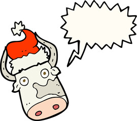 speech bubble cartoon cow wearing christmas hat