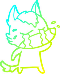 cold gradient line drawing cartoon crying wolf