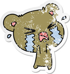distressed sticker cartoon of a cute crying bear