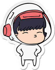 sticker of a cartoon curious astronaut