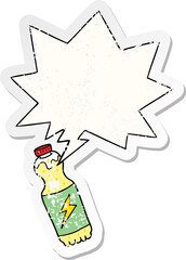 cartoon soda bottle and speech bubble distressed sticker