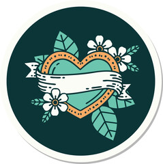 tattoo style sticker of a heart and banner