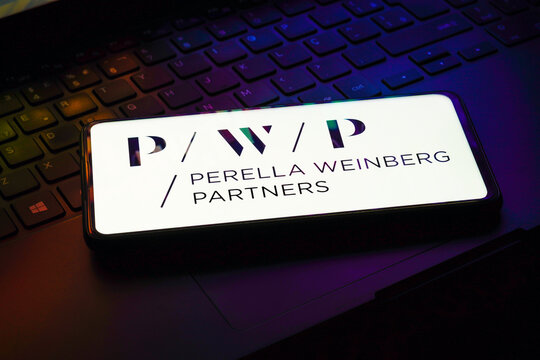 February 16, 2023, Brazil. In this photo illustration the Perella Weinberg Partners (PWP) logo seen displayed on a smartphone.