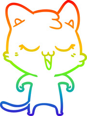 rainbow gradient line drawing happy cartoon cat
