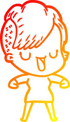 warm gradient line drawing cute cartoon girl with hipster haircut
