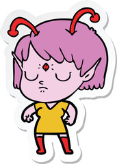 sticker of a cartoon alien girl