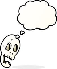 funny cartoon skull with thought bubble