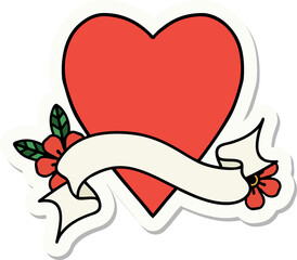 tattoo sticker with banner of a heart