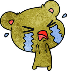textured cartoon of a cute crying bear